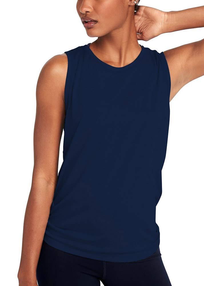 Bestisun Workout Tank Tops for Women Tie Back Workout Tank Mesh Muscle Tank Mesh Athletic Gym Shirts Dance Tops Navy Blue XL