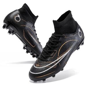 breooes Men’s Soccer Cleats Football Boots Professional Training Turf Mens Outdoor Indoor Sports Athletic Big Boy's Sneaker Size 11 Black