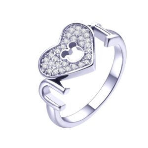 Women's Mickey Heart Shape Rings 925 Silver Plated Cubic Zirconia Mouse Ring For Women Party Jewelry Band (Color 2, 9)