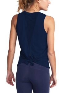 bestisun workout tank tops for women tie back workout tank mesh muscle tank mesh athletic gym shirts dance tops navy blue xl