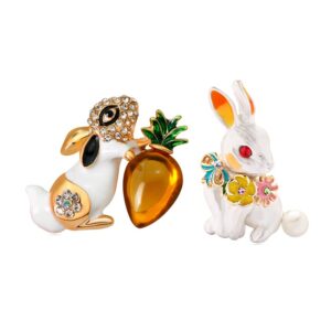 acxico 2pcs rabbit brooch pin rhinestones bowknot brooches enamel brooch pin easter basket for party