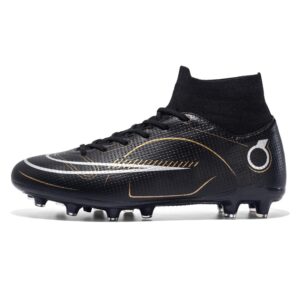 breooes Men’s Soccer Cleats Football Boots Professional Training Turf Mens Outdoor Indoor Sports Athletic Big Boy's Sneaker Size 9.5 Black