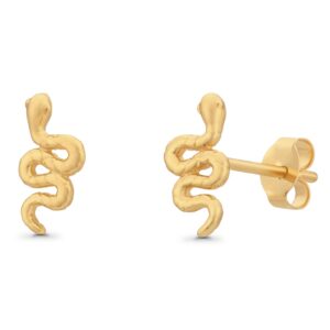 Solid Yellow Gold 14k Tiny Snake Stud Earrings (Yellow Gold)