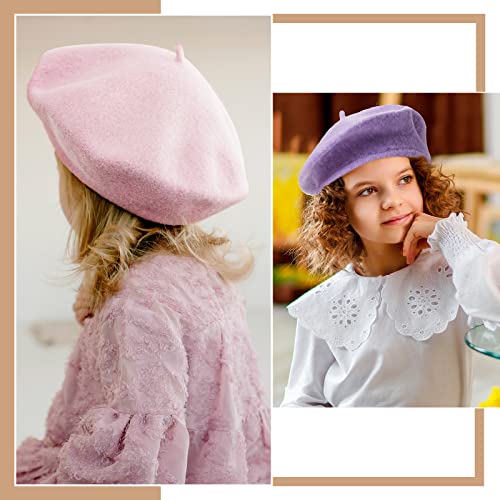 8 Pieces Kids Girl Beret Hat Wool Artist Beret Cap Classic Wool French Beret Hat Warm Beret Hat for Girls Toddler Baby Winter Autumn