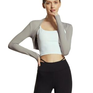 Trendy Ballet Dance Shawl Shrug for Women Open Front Cardigan Workout Arm Sleeves Crop Bolero Top with Thumb Holes for Cycling Outdoor Yoga Pilates Golf Sun Protection Grey