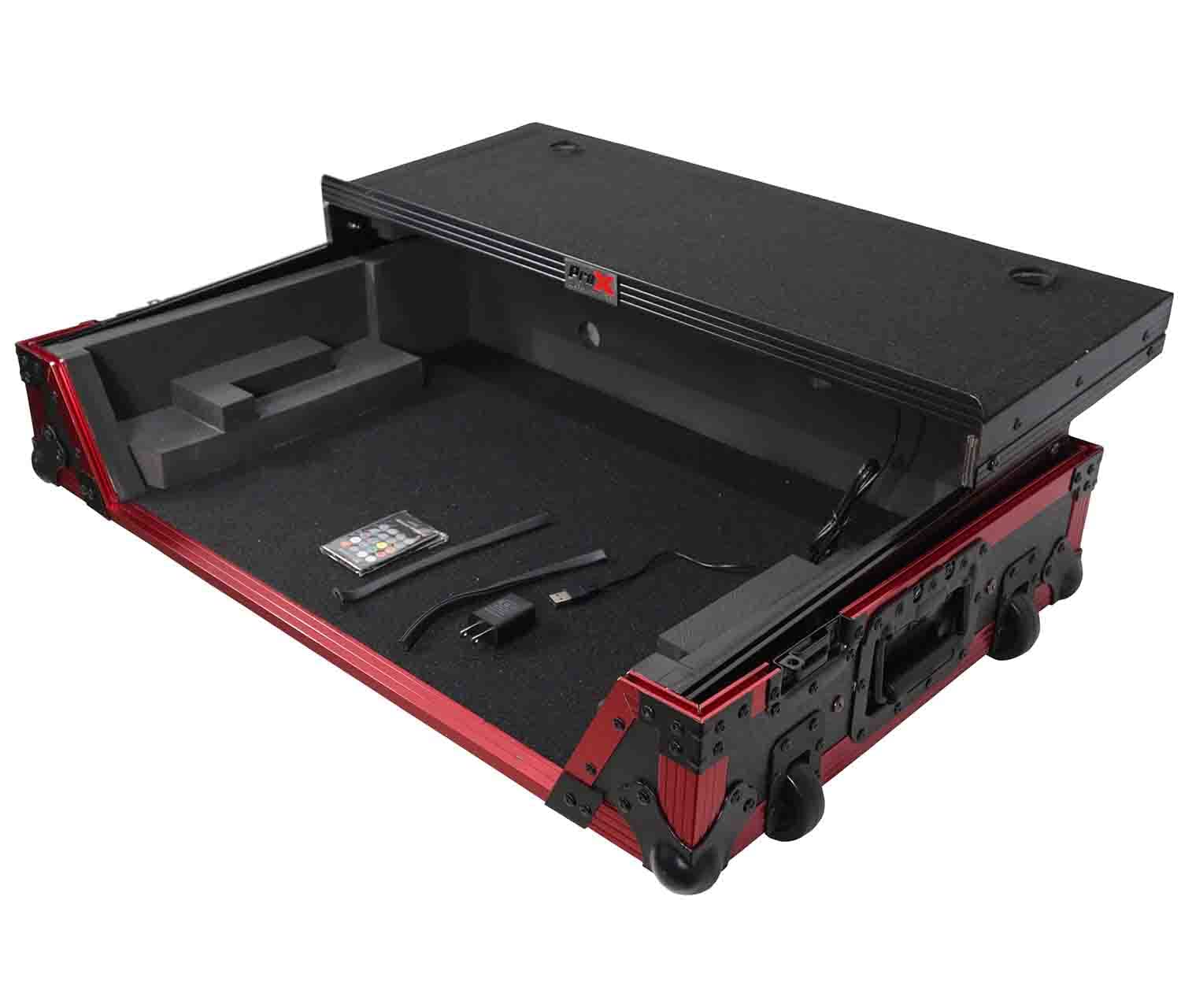 ProX Flight Case for Rane One 1U Rackspace, Sliding Laptop Shelf & Wheels & LED KIT - High-Density Protective Foam for Interior Support - Finish on Laminated 3/8" Plywood - XS-RANEONE WLT FR LED