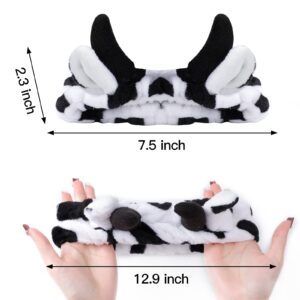 Hofar Face Wash Headband Hairband with Cow Horns Coral Fleece Cartoon Cute Creative Hair Accessories (Black)