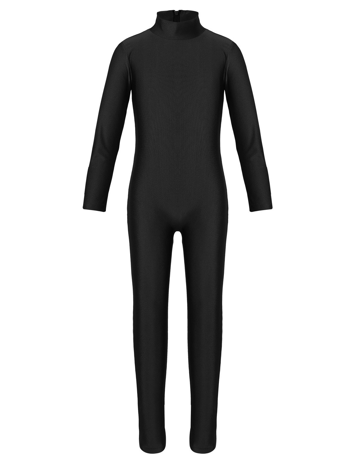 QinCiao Children's Girls Spandex Gymnastics Full Length Bodysuit Jumpsuit Long Sleeve Catsuit Unitard Dance wear Leotard Black 11-12