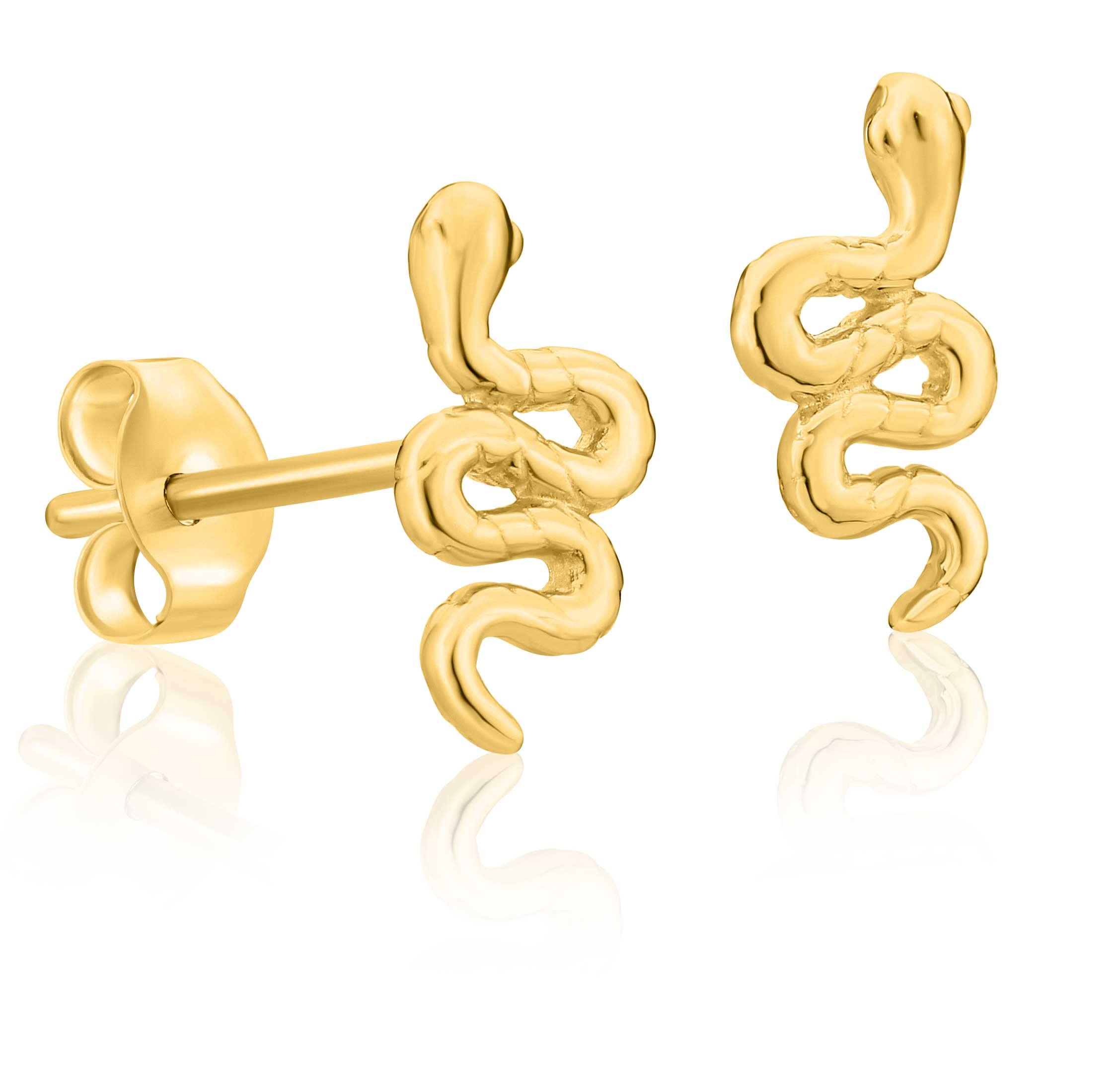 Solid Yellow Gold 14k Tiny Snake Stud Earrings (Yellow Gold)