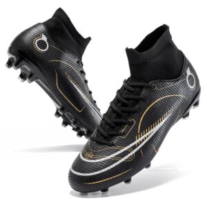 breooes men’s soccer cleats football boots professional training turf mens outdoor indoor sports athletic big boy's sneaker size 9.5 black