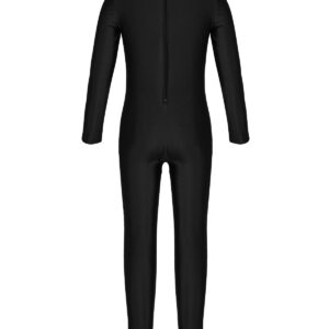 QinCiao Children's Girls Spandex Gymnastics Full Length Bodysuit Jumpsuit Long Sleeve Catsuit Unitard Dance wear Leotard Black 11-12