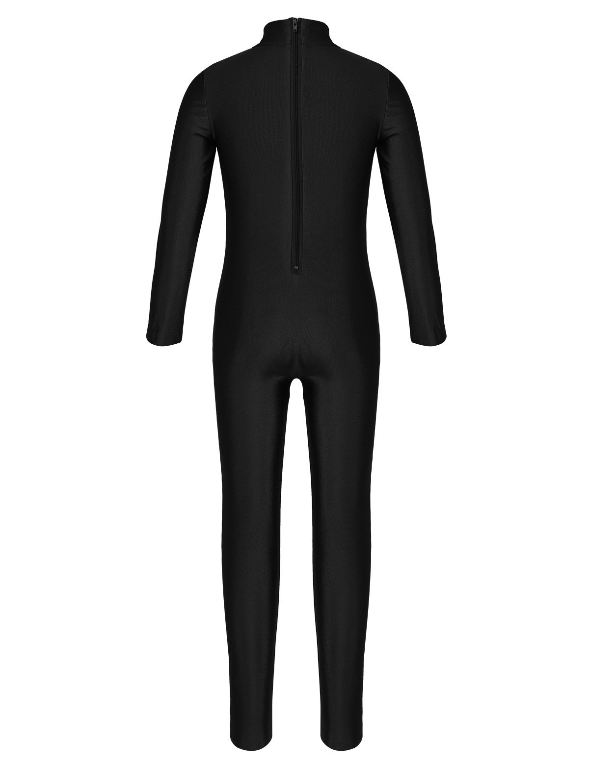 QinCiao Children's Girls Spandex Gymnastics Full Length Bodysuit Jumpsuit Long Sleeve Catsuit Unitard Dance wear Leotard Black 11-12