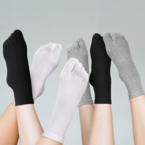 Bencailor 6 Pairs Women Five Toe Socks Cotton Breathable Compression Solid Color Tube Sock for Women Men Athletic Running(5-9,Black, White, Gray, Khaki, Purple, Pink)