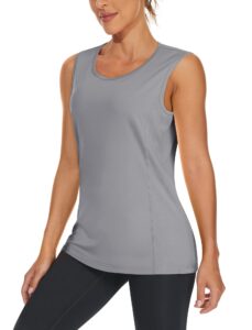 tacvasen workout tank tops for women sleeveless running shirts women quick dry yoga shirts upf 50+ tank top for women light grey