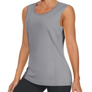 TACVASEN Workout Tank Tops for Women Sleeveless Running Shirts Women Quick Dry Yoga Shirts UPF 50+ Tank Top for Women Light Grey