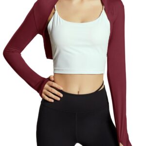 Women Long Sleeve Sports Bolero Shrug Cropped Open Front Cardigan Jacket Athletic Pullover Shrug Sun Protection Bolero Shrug Quick Dry for Pilates Yoga Ballet