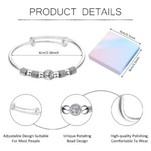 Sterling Silver Bangle Bracelets for Women Adjustable Fidget Beads Bracelet Anti Anxiety Spinner Bangle with Open Design Adjustable Crcumference 21-24cm (style 3)