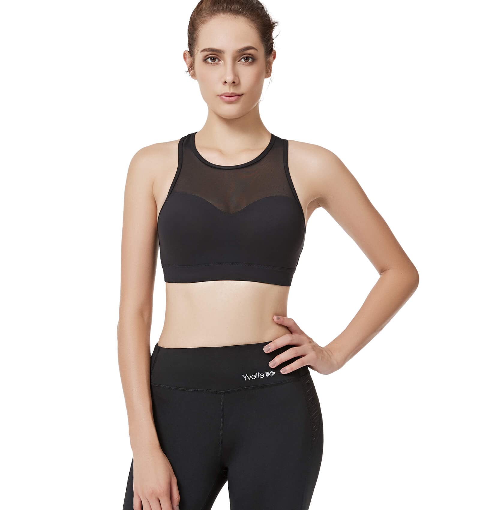 Yvette High Support Sports Bra Enfold Mesh Racerback Padded Top Tank Running Bra