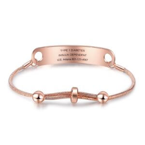 Jewelstruck Medical Alert Bracelets for Women Adjustable Emergency ID Bracelets Free Engraving Personalized Medical Bracelets for Women Custom Medical ID Bracelets for Women (Rose gold)