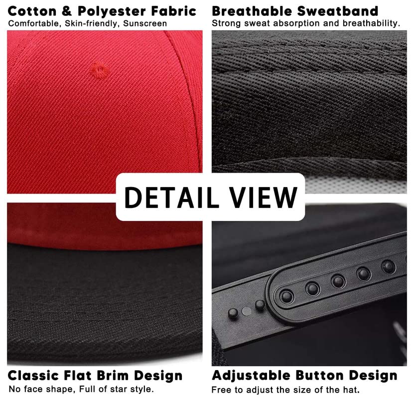 Classic Flat Bill Snapback Hats for Men Women, Hip Hop Style Unisex Adjustable Plain Baseball Cap-White