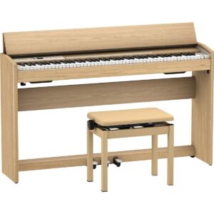 Roland F701 88-Key SuperNATURAL Digital Piano, with Bench & Stand, Light Oak Bundle with Studio Monitor Headphones