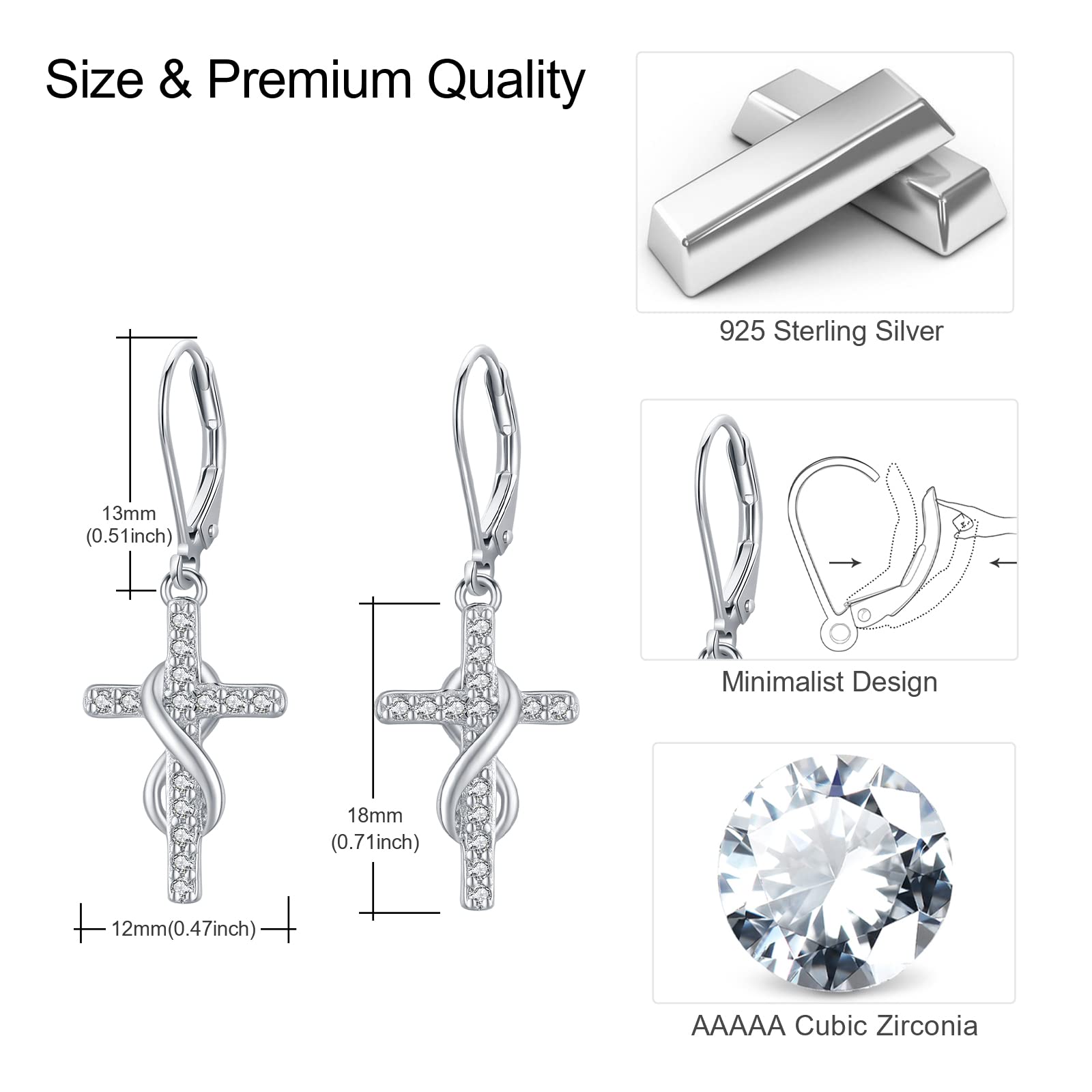 Infinity Cross Dangling Earrings for Women 925 Sterling Silver Religious Jewelry for Women Cross Drop Earrings Cross Leverback Earrings Jewelry Infinity Symbol Gifts Wife