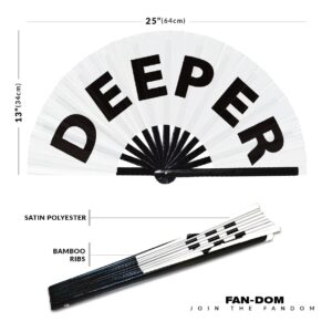 Deeper hand fan foldable bamboo circuit hand fan funny gag slang words expressions statement gifts Festival accessories Rave handheld Circuit event fan Clack fans (White)