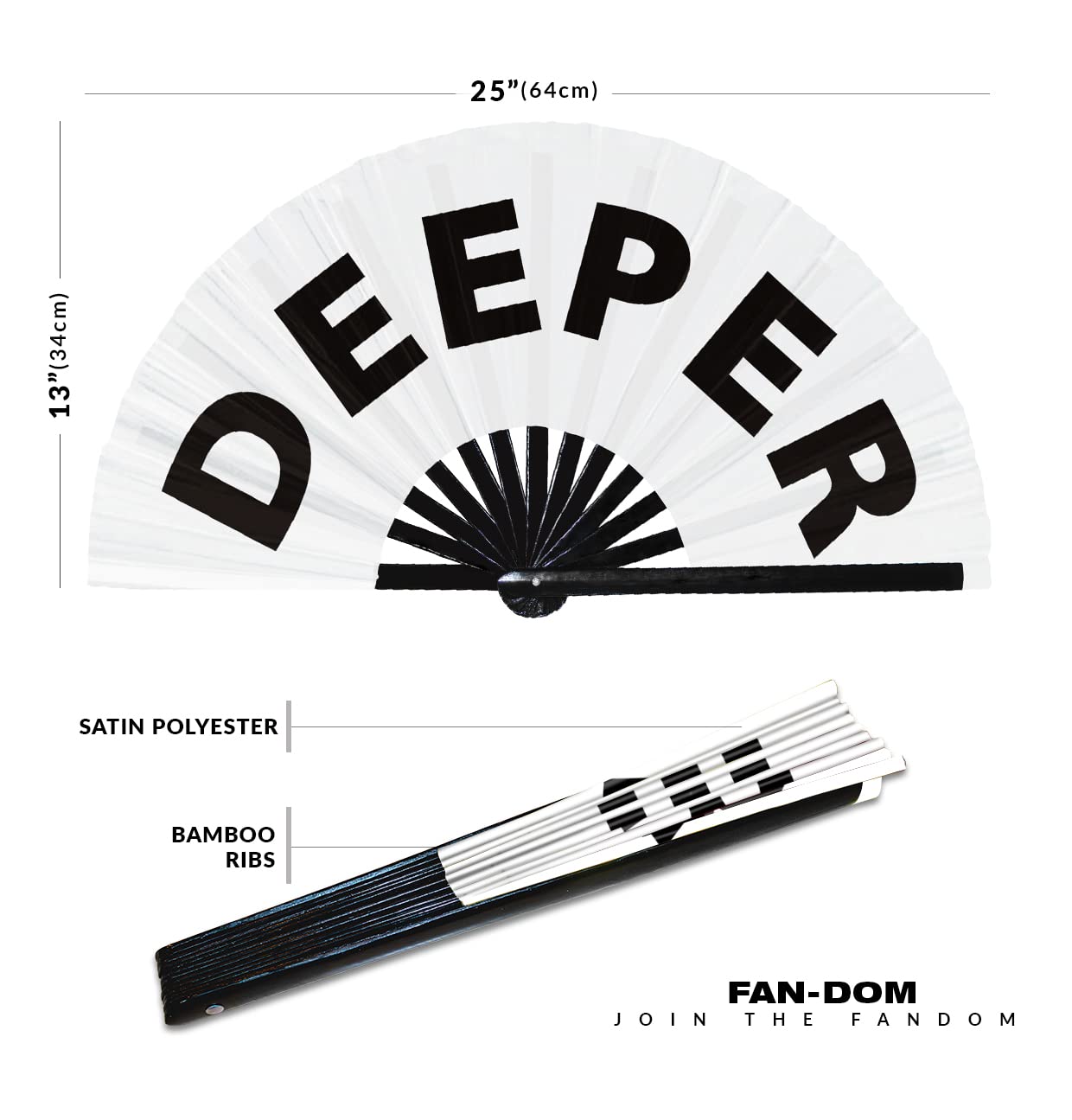 Deeper hand fan foldable bamboo circuit hand fan funny gag slang words expressions statement gifts Festival accessories Rave handheld Circuit event fan Clack fans (White)