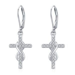 infinity cross dangling earrings for women 925 sterling silver religious jewelry for women cross drop earrings cross leverback earrings jewelry infinity symbol gifts wife