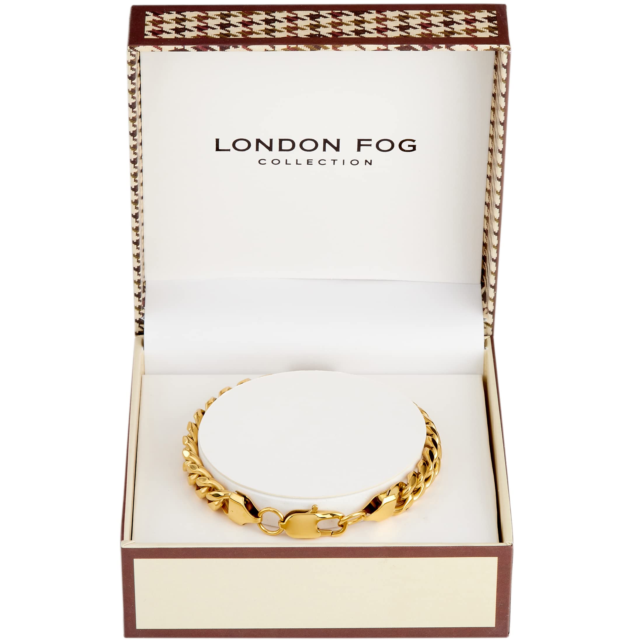 LONDON FOG Curb Link Silver Plated 8 Inch Unisex Bracelet For Him and Her (Gold, 8 Inch)