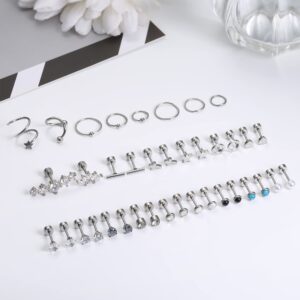 FASACCO Flat Back Cartilage Earrings Silver Surgical Steel Cartilage Hoop Stud Earrings Tragus Helix Piercing Jewelry