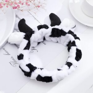 Hofar Face Wash Headband Hairband with Cow Horns Coral Fleece Cartoon Cute Creative Hair Accessories (Black)