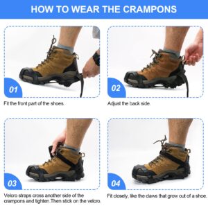 ZUXNZUX Crampons, Ice Cleats for Shoes and Boots, Silicone Stainless Steel Grippers Shoe Spikes Grips Traction for Ice Snow, Winter Hiking Climbing Ice Fishing