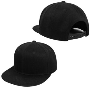 Classic Flat Bill Snapback Hats for Men Women, Hip Hop Style Unisex Adjustable Plain Baseball Cap-Black