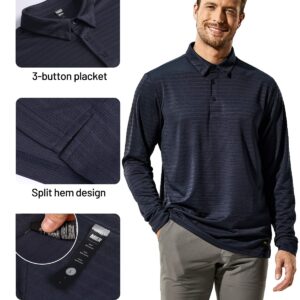 MIER Long Sleeve Polo Shirts for Men Quick Dry Polyester Collared Shirt Casual Performance Golf Shirts, Navy, XXL