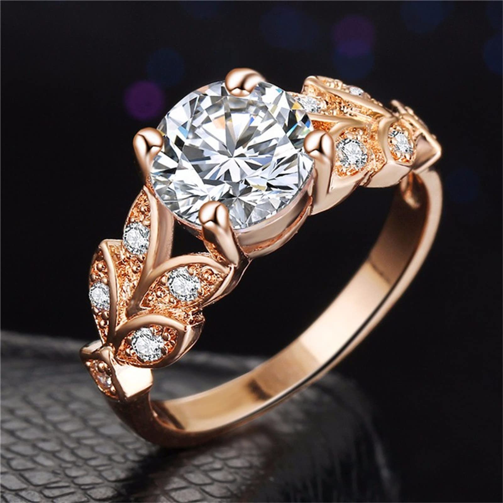 Rings for 10-12 Year Old Girls Engagement Round Cut Zircons Women Wedding Rings Jewelry Rings for Woman Full Diamond Ladies Ring (Rose Gold, 9)