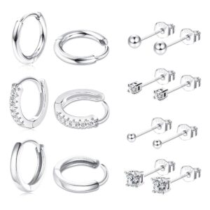 jstyle 7 pairs sterling silver studs earrings set for multiple piercing hoops set hypoallergenic tiny cubic zirconia ball studs earrings for women