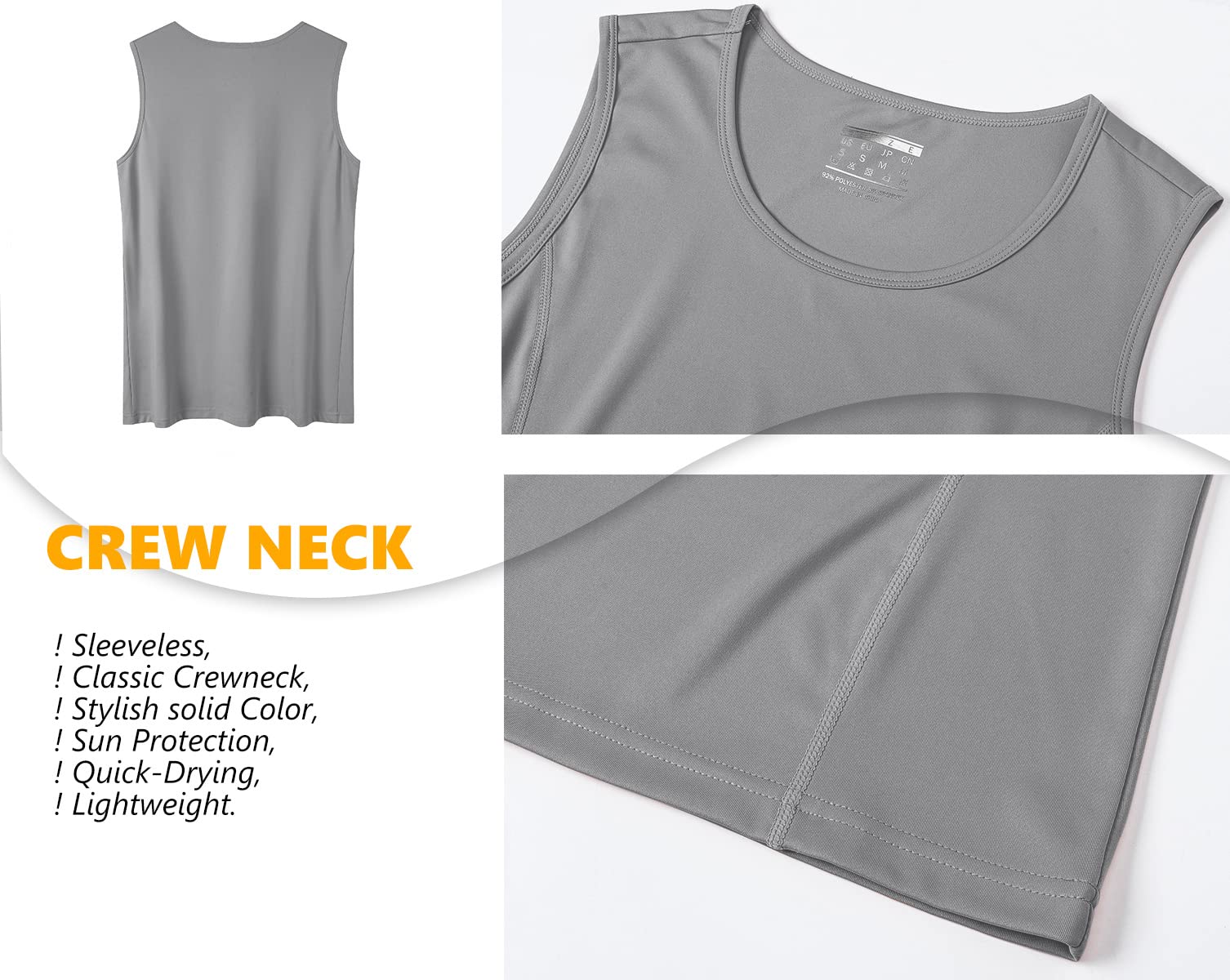 TACVASEN Workout Tank Tops for Women Sleeveless Running Shirts Women Quick Dry Yoga Shirts UPF 50+ Tank Top for Women Light Grey