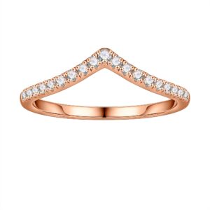 smilest moissanite eternity ring for women, d color vvs1 clarity lab created diamond wedding band 14k rose gold plated 925 sterling silver wishbone stackable rings moissanite wedding band for women