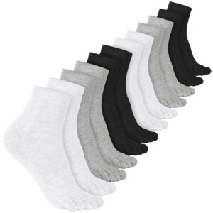 bencailor 6 pairs women five toe socks cotton breathable compression solid color tube sock for women men athletic running(5-9,black, white, gray)