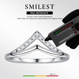 SMILEST Moissanite Double Wishbone Wedding Band for Women, D Color VVS1 Clarity Lab Created Diamond Rings 18K White Gold Vermeil Double Chevron Stacking Rings Moissanite Eternity Ring for Women