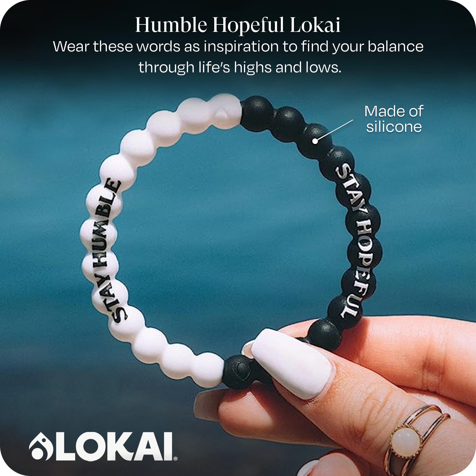 Lokai Silicone Beaded Bracelet for Women & Men, Humble Hopeful - Medium, 6.5 Inch Circumference - Silicone Jewelry Fashion Bracelet Slides-On for Comfortable Fit