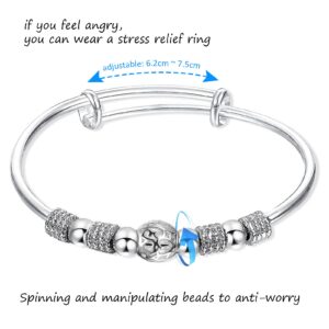 Sterling Silver Bangle Bracelets for Women Adjustable Fidget Beads Bracelet Anti Anxiety Spinner Bangle with Open Design Adjustable Crcumference 21-24cm (style 3)