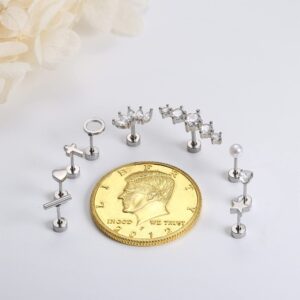 FASACCO Flat Back Cartilage Earrings Silver Surgical Steel Cartilage Hoop Stud Earrings Tragus Helix Piercing Jewelry