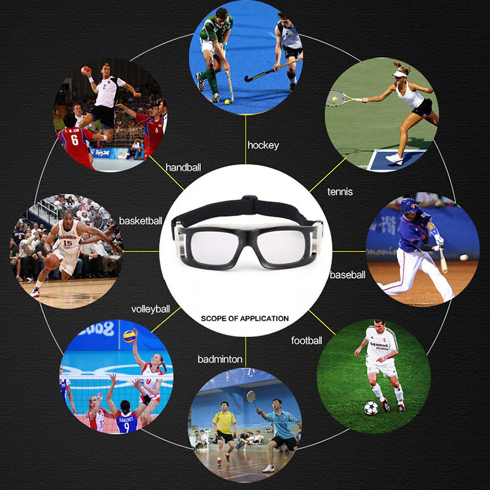 Mcolics Men's Sports Basketball Glasses Anti-fog Protective Safety Goggles for Football Hockey Rugby Baseball Racquetball Eyewear (Black)