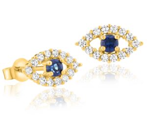 solid 14k yellow gold evil eye stud earrings with sparkling cubic zirconia (yellow gold)