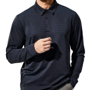 MIER Long Sleeve Polo Shirts for Men Quick Dry Polyester Collared Shirt Casual Performance Golf Shirts, Navy, XXL