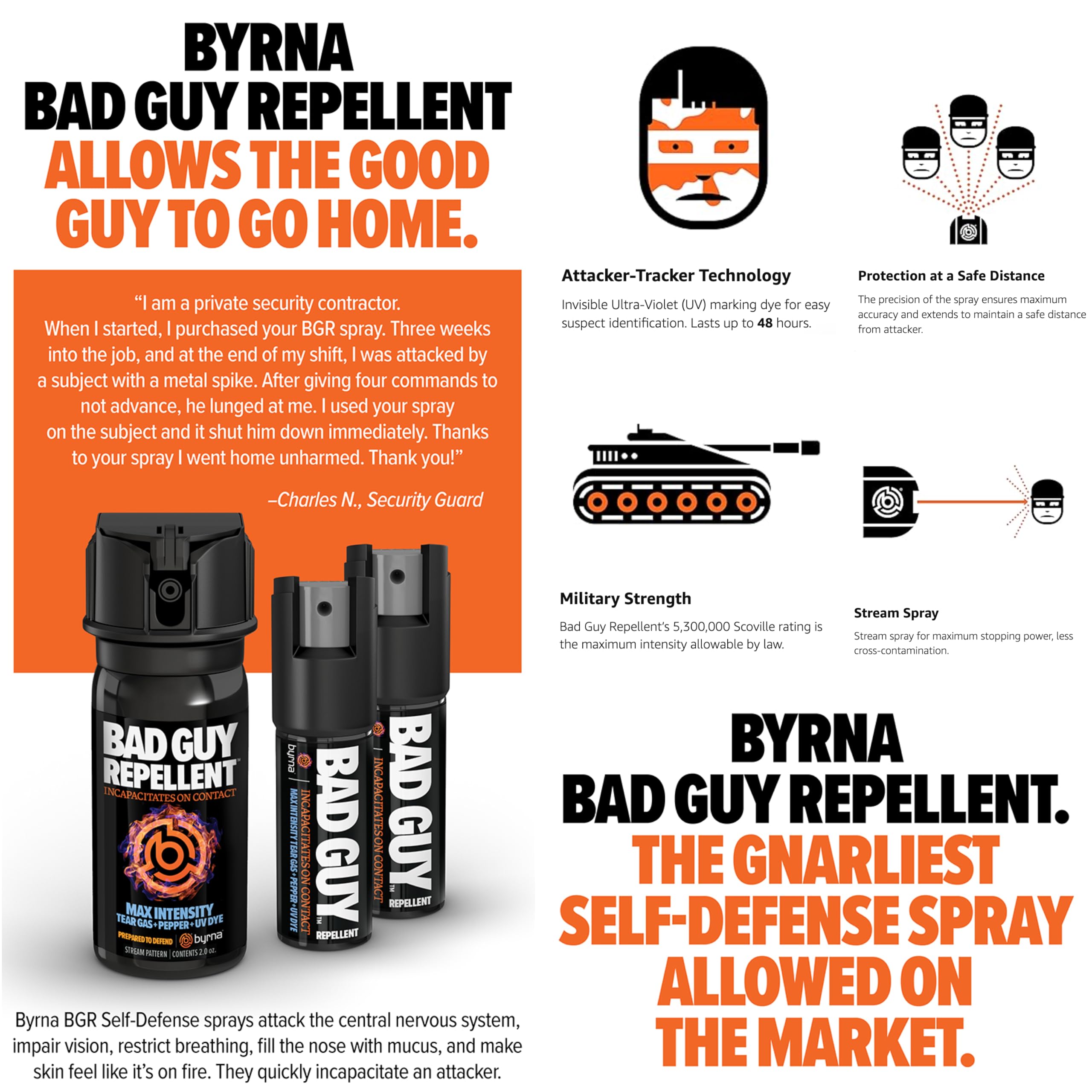 Byrna BGR MAX Pepper Spray + Tear Gas | Maximum Stopping Power | Attacker Tracker UV Marking DYE Technology | Military Strength Self-Defense Stream Spray (0.5 OZ (2 Pack))