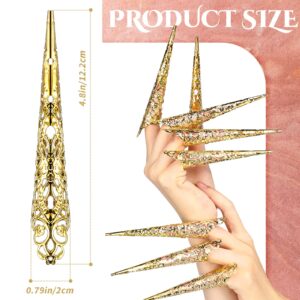 Leelosp 20 Packs halloween Finger Nail Claw Rings Ancient Queen Fingernail Claw Metal Finger Knuckle Claw for Halloween Women Cosplay Costume Drama Dance Show (Gold)