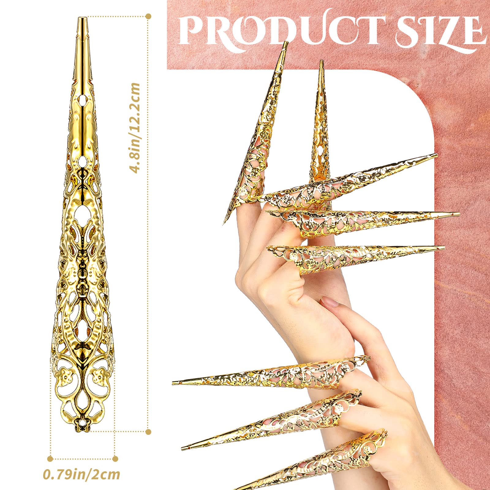 Leelosp 20 Packs halloween Finger Nail Claw Rings Ancient Queen Fingernail Claw Metal Finger Knuckle Claw for Halloween Women Cosplay Costume Drama Dance Show (Gold)